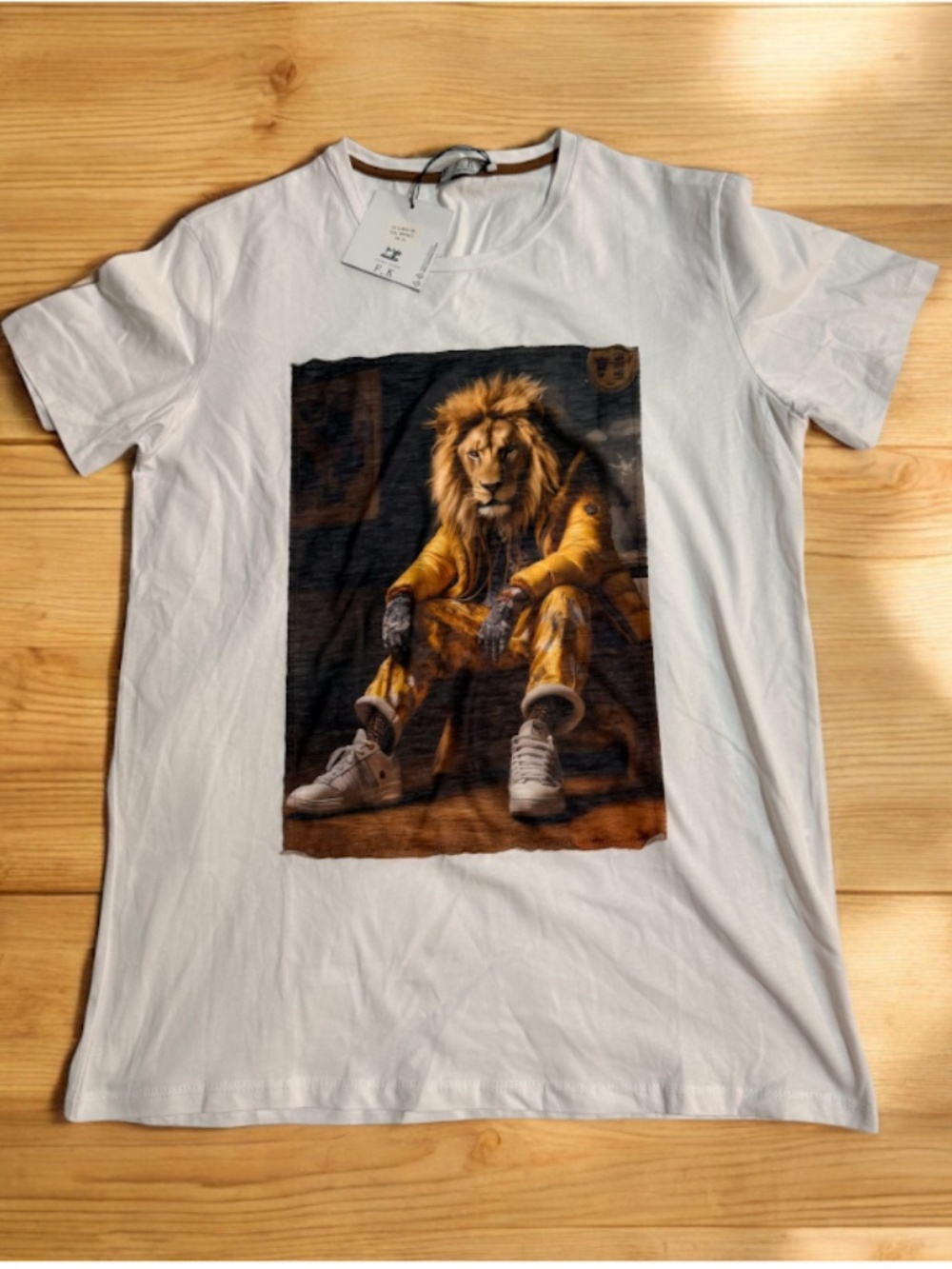 F.K. Men’s Graphic Lion T-Shirt XL Made in Italy White 100% Cotton NWT